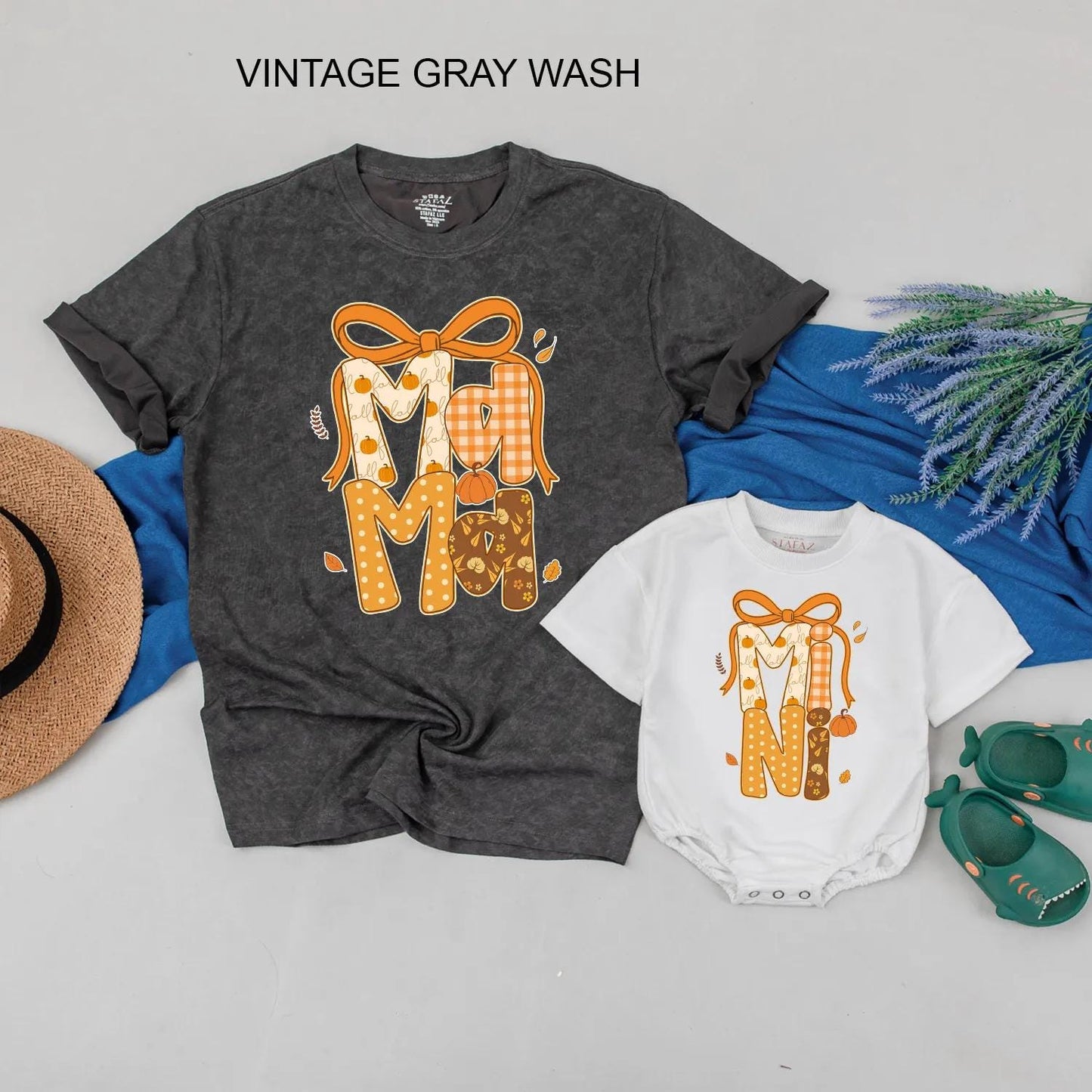 Custom Pumpkin Mama & Mini Matching Fall Shirt with Autumn Bow Design for Cozy Thanksgiving Family Outfits and Pumpkin Patch Gifts