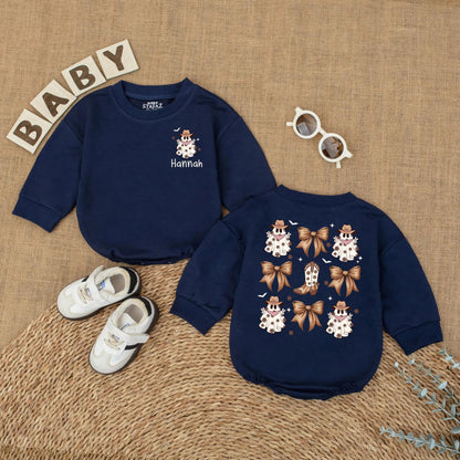 Personalized Hannah Ghost Cowboy Baby Romper Halloween Bodysuit, Western Baby Girl Outfit, My First Halloween Gift, Cute Cowboy Ghost Design