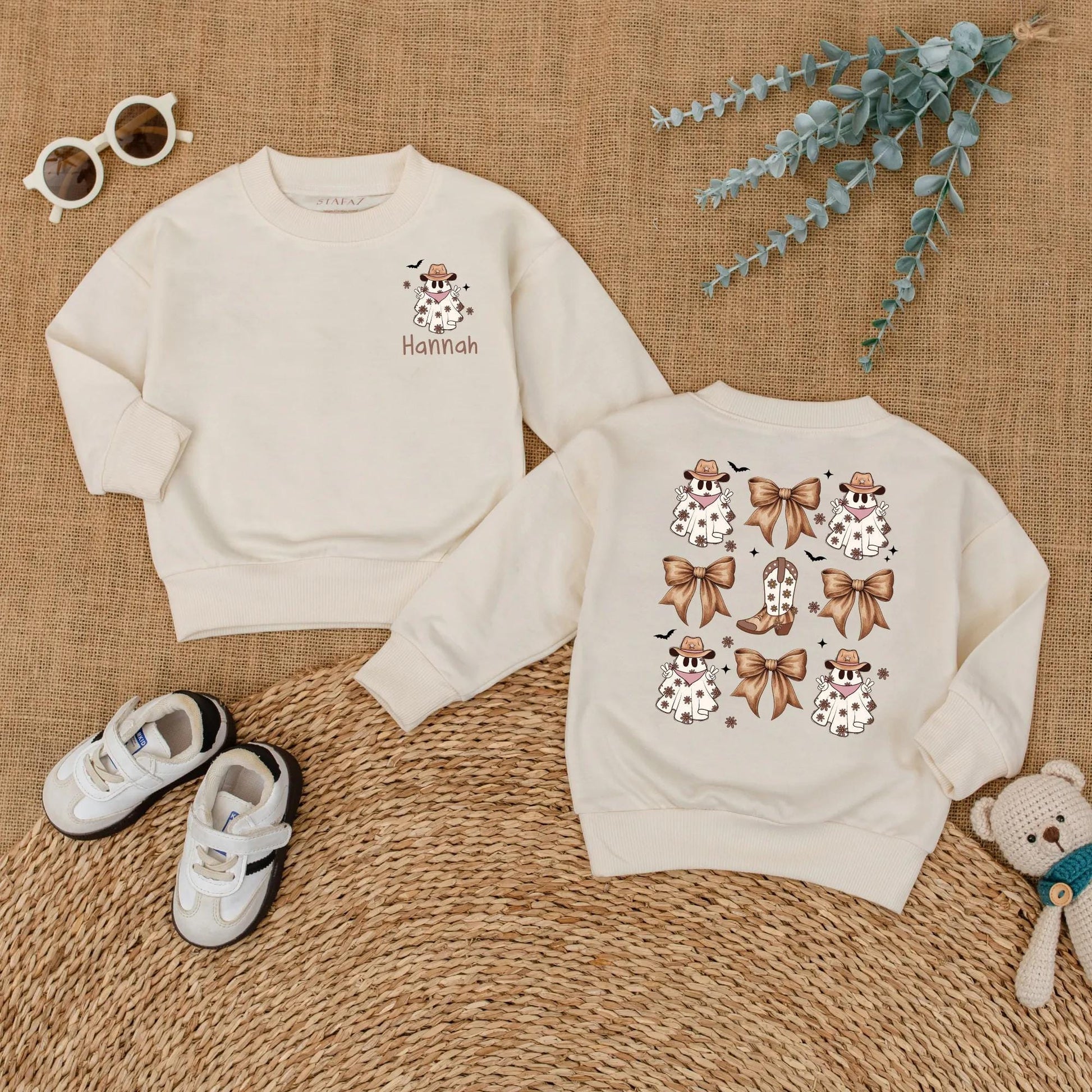 Personalized Hannah Ghost Cowboy Baby Romper Halloween Bodysuit, Western Baby Girl Outfit, My First Halloween Gift, Cute Cowboy Ghost Design