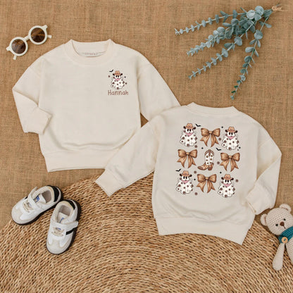 Personalized Hannah Ghost Cowboy Baby Romper Halloween Bodysuit, Western Baby Girl Outfit, My First Halloween Gift, Cute Cowboy Ghost Design