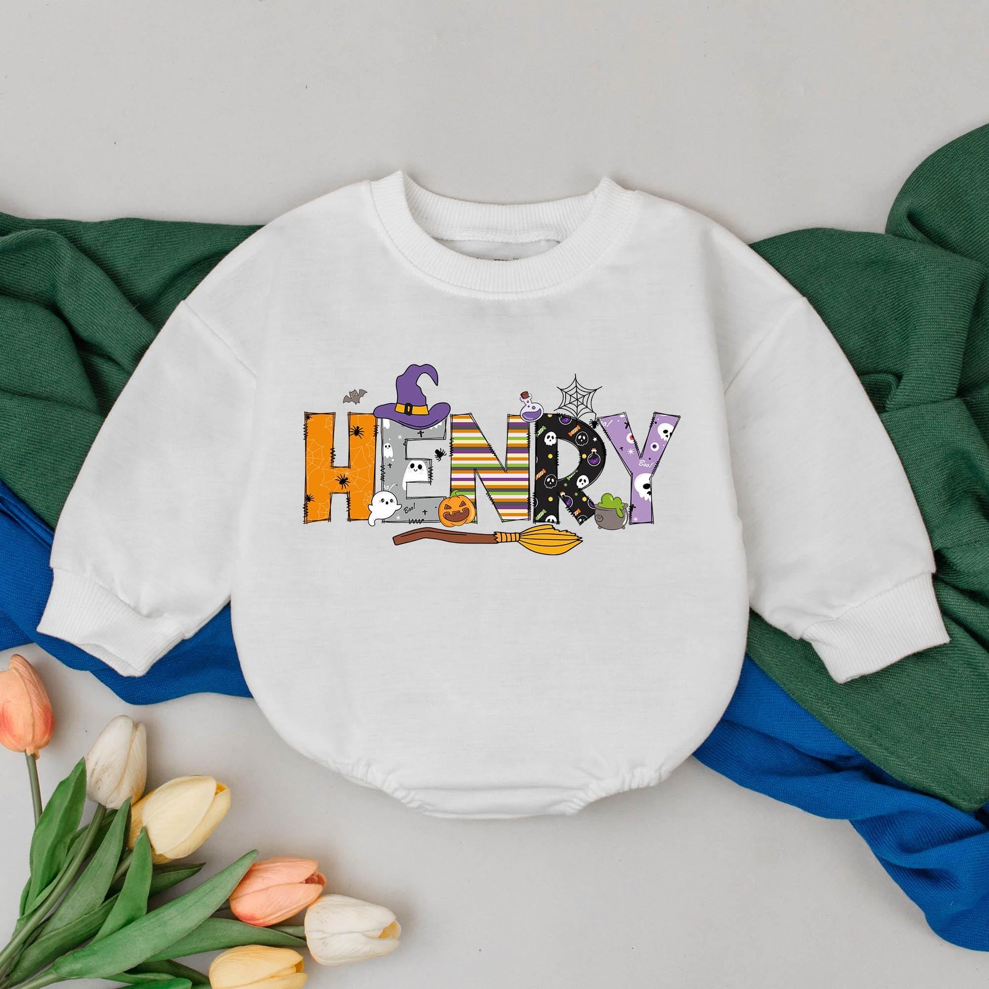 Personalized Name First Halloween Baby Romper Spooky One Bodysuit, Cute Little Fall Baby Shower Gift, My 1st Halloween Boo Outfit