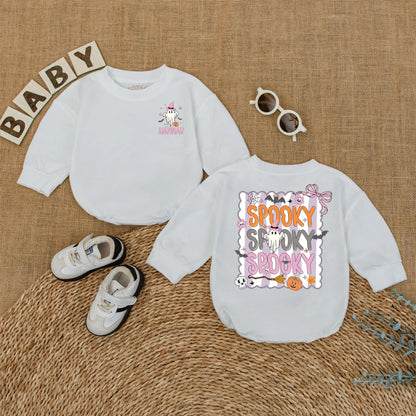 Personalized Cute Ghost Baby Romper Spooky Halloween Outfit Custom Name Spooky Season Baby Clothes