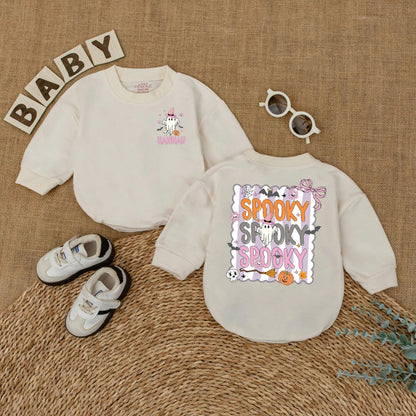 Personalized Cute Ghost Baby Romper Spooky Halloween Outfit Custom Name Spooky Season Baby Clothes