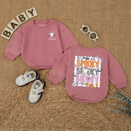 Personalized Cute Ghost Baby Romper Spooky Halloween Outfit Custom Name Spooky Season Baby Clothes