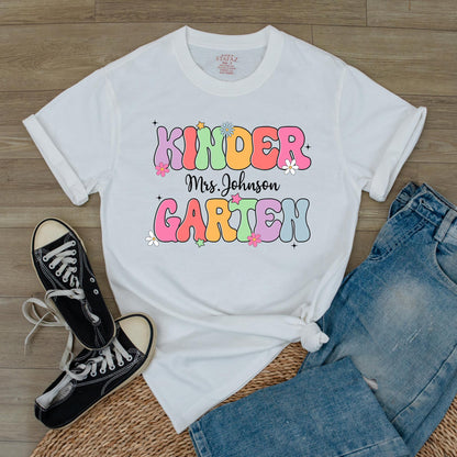 Personalized Name Kindergarten Teacher Shirt thoughtful Graduation Gift for Dream Team Educators welcoming students Back to School comfy Tee