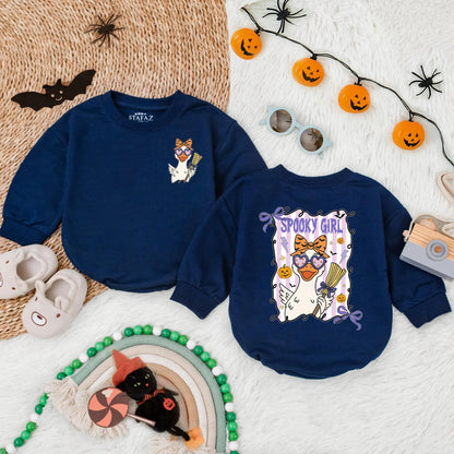 Spooky Girl Halloween Romper: Cute Duck Design with Heart Glasses & Orange Bow, Toddler Fall Outfit, Baby Halloween Gift, Spooky Baby Clothes