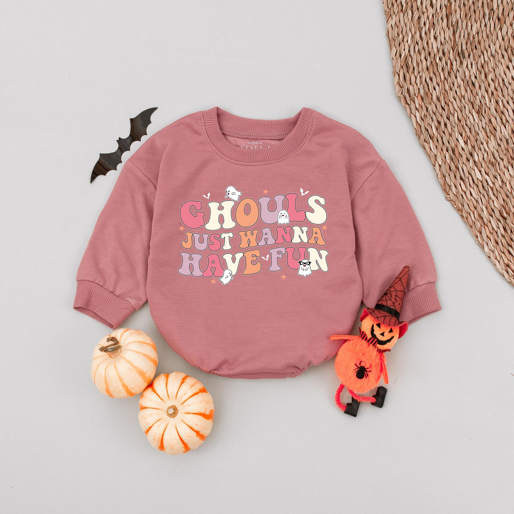 Ghouls Just Wanna Have Fun Baby Romper, Retro Halloween Bodysuit, Funny Outfit, Fall Bubble Romper, Spooky Season Gift (138 chars)