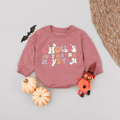 Ghouls Just Wanna Have Fun Baby Romper, Retro Halloween Bodysuit, Funny Outfit, Fall Bubble Romper, Spooky Season Gift (138 chars)