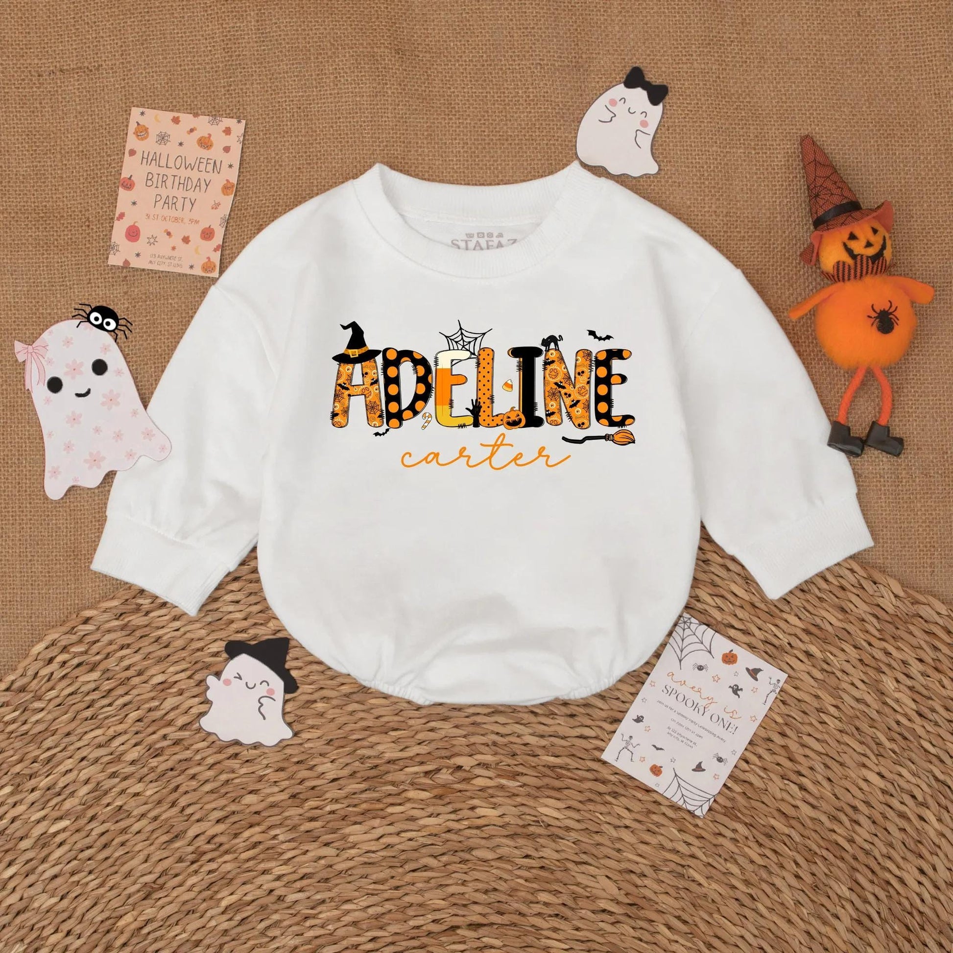 First Halloween Baby Girl Romper Custom Name Ghost Outfit Adorable Spooky Baby Gift for Fall