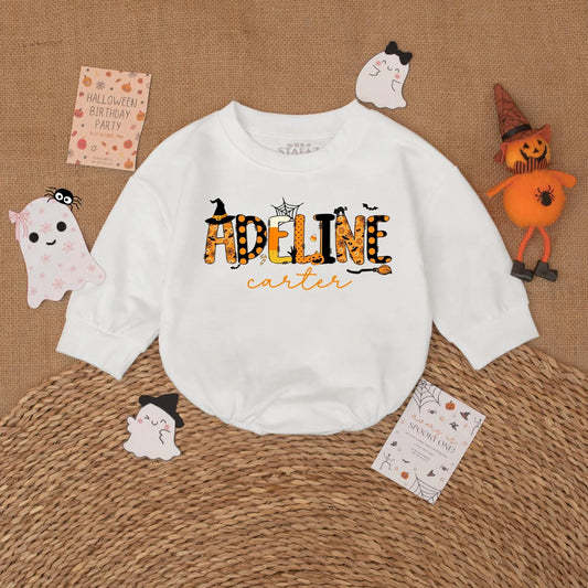 First Halloween Baby Girl Romper Custom Name Ghost Outfit Adorable Spooky Baby Gift for Fall