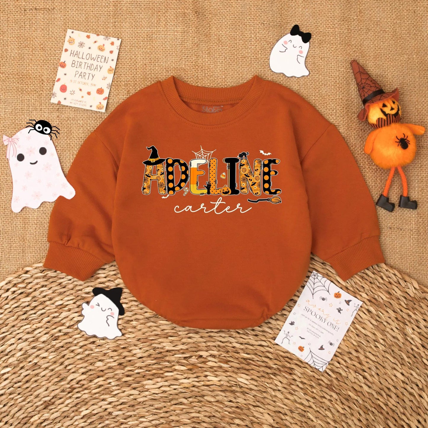 First Halloween Baby Girl Romper Custom Name Ghost Outfit Adorable Spooky Baby Gift for Fall