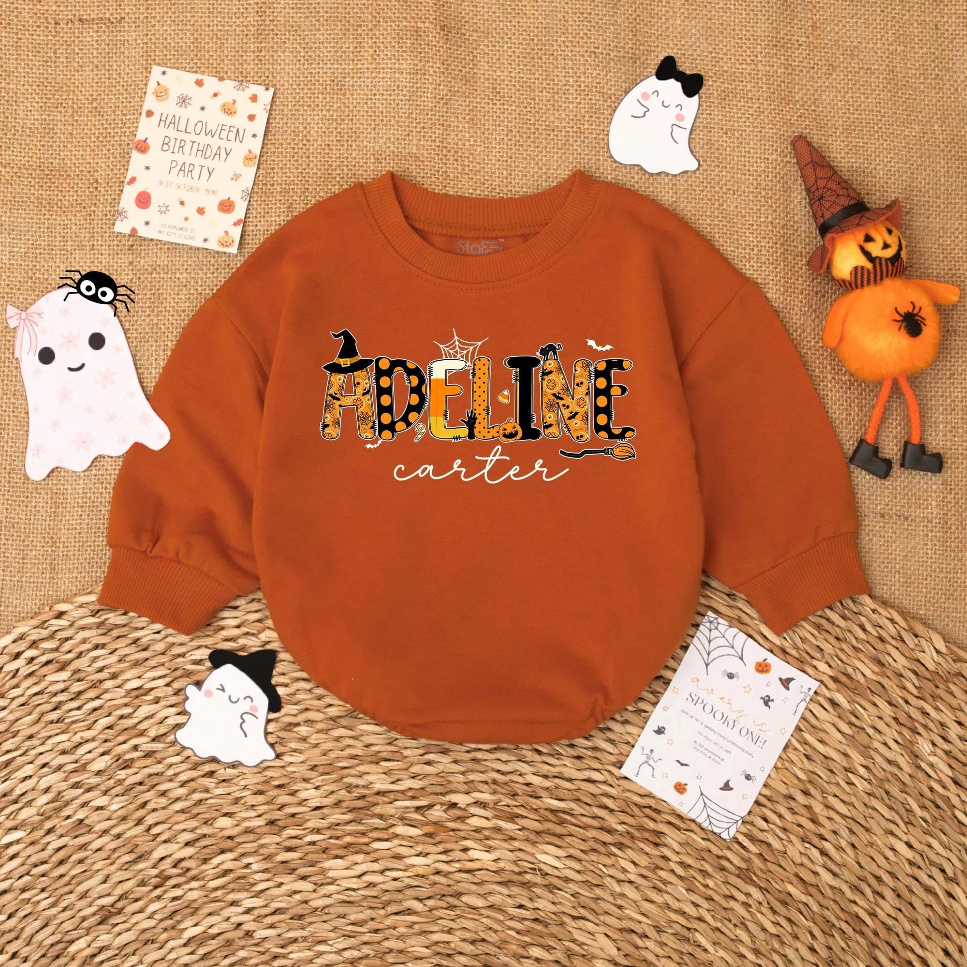 First Halloween Baby Girl Romper Custom Name Ghost Outfit Adorable Spooky Baby Gift for Fall