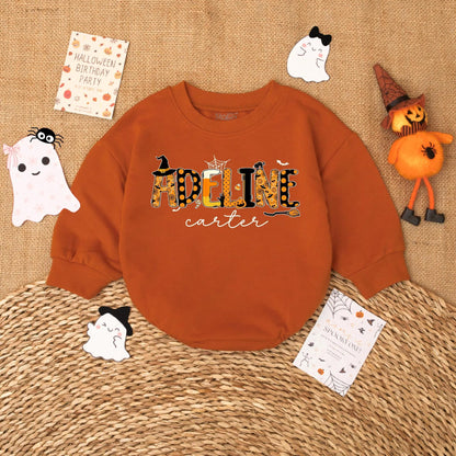 First Halloween Baby Girl Romper Custom Name Ghost Outfit Adorable Spooky Baby Gift for Fall