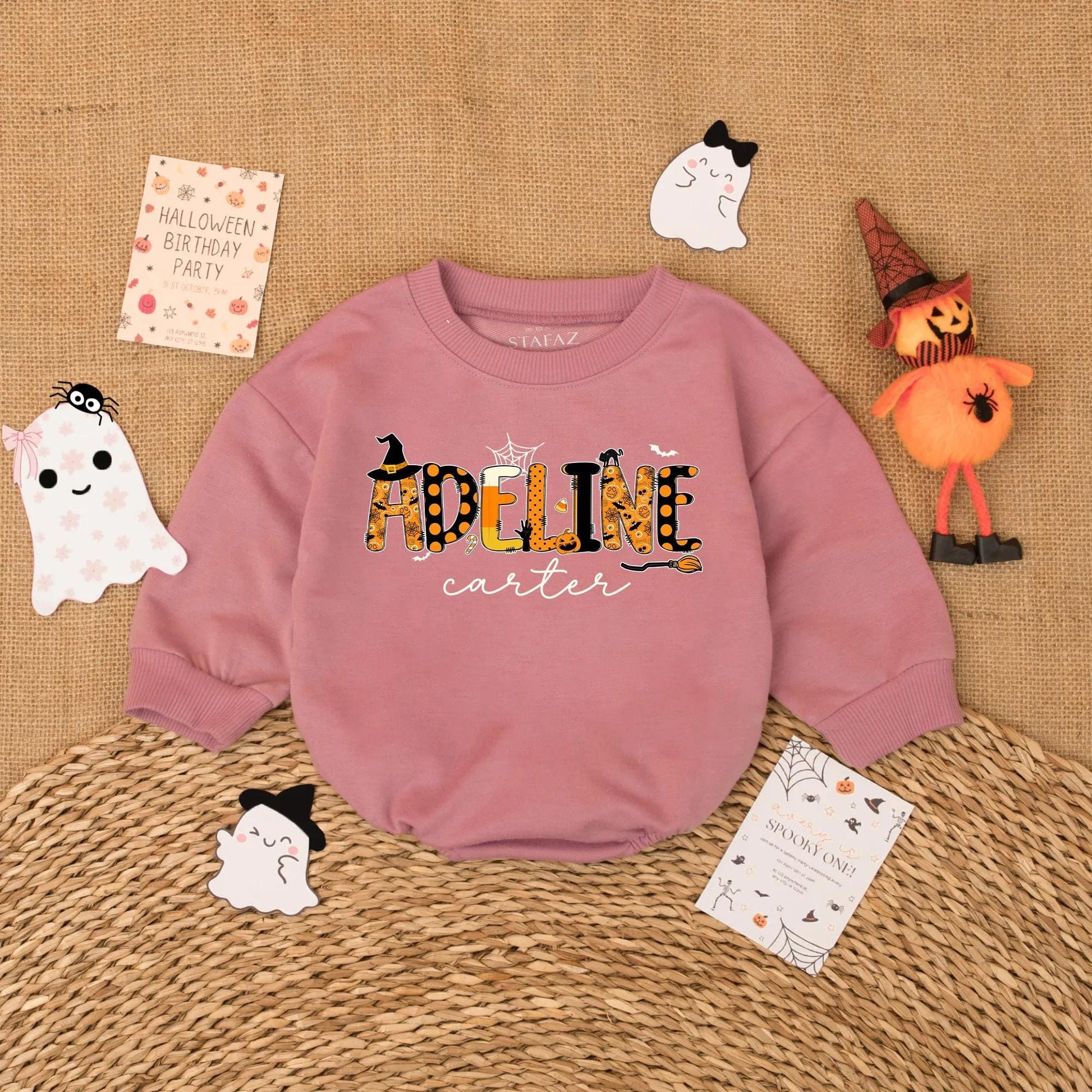 First Halloween Baby Girl Romper Custom Name Ghost Outfit Adorable Spooky Baby Gift for Fall
