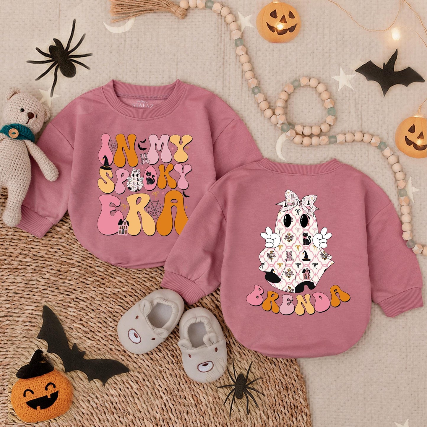 My Spooky Era Baby Bubble Romper Personalized First Halloween Outfit Trick or Treat Newborn Ghost Clothes