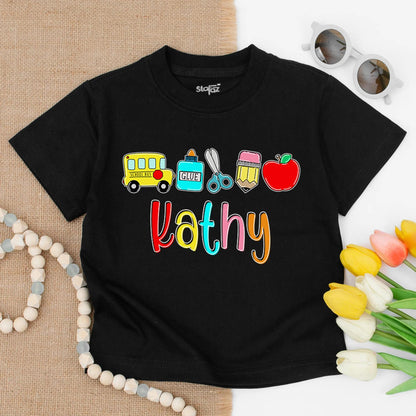 Custom Name Toddler Tee Cute Preschool Outfit First Day of School Kids School Supply Shirt