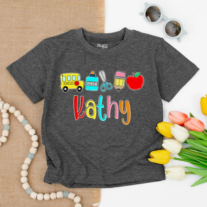 Custom Name Toddler Tee Cute Preschool Outfit First Day of School Kids School Supply Shirt
