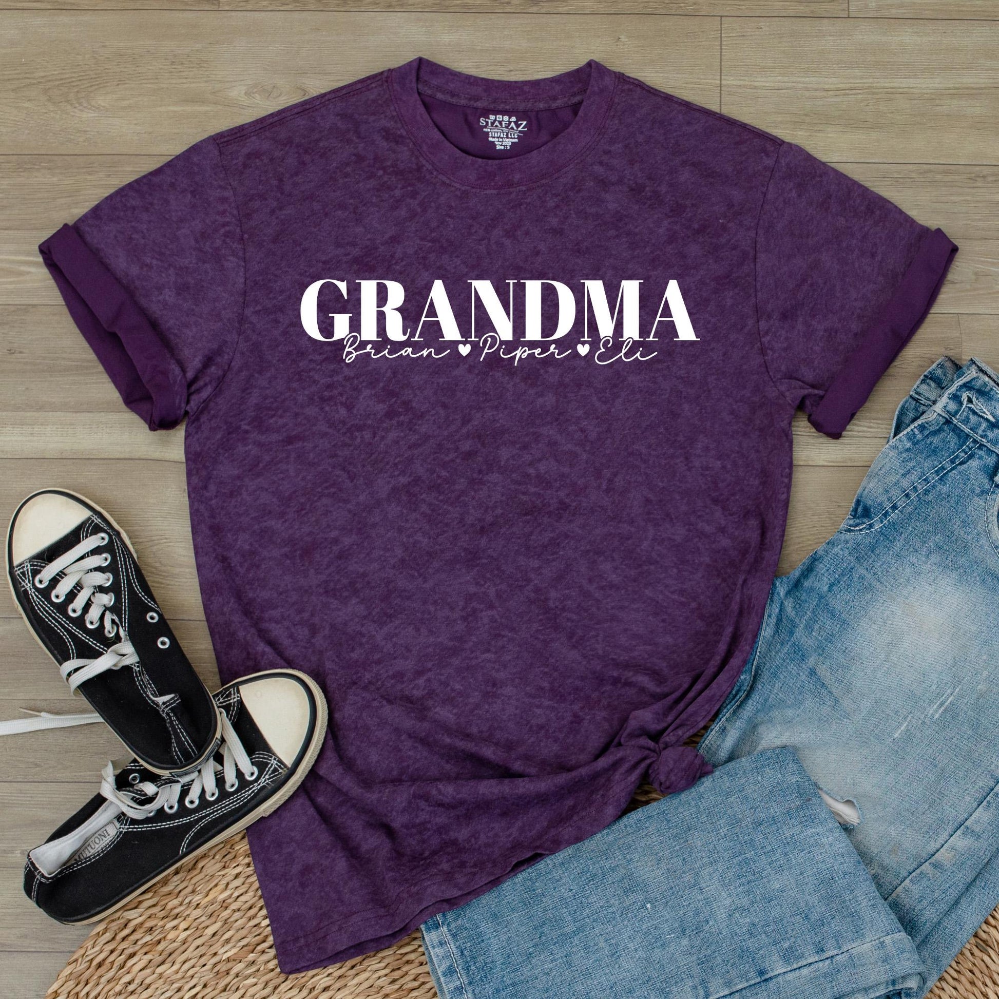 Personalized Grandma T-Shirt with Grandkids Names & Favorite Nickname, Perfect Mother's Day Christmas Gift Soft Comfortable Cotton