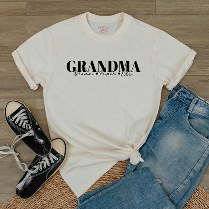 Personalized Grandma T-Shirt with Grandkids Names & Favorite Nickname, Perfect Mother's Day Christmas Gift Soft Comfortable Cotton