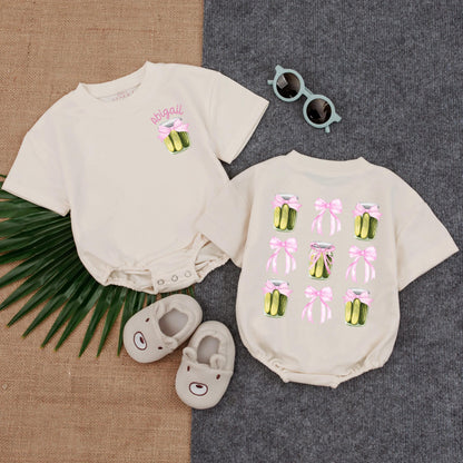 Personalized Baby Girl Pickle Jar Bubble Romper Outfit Cute Funny Toddler T-shirt Clothes Soft Cotton Infant Shower Gift