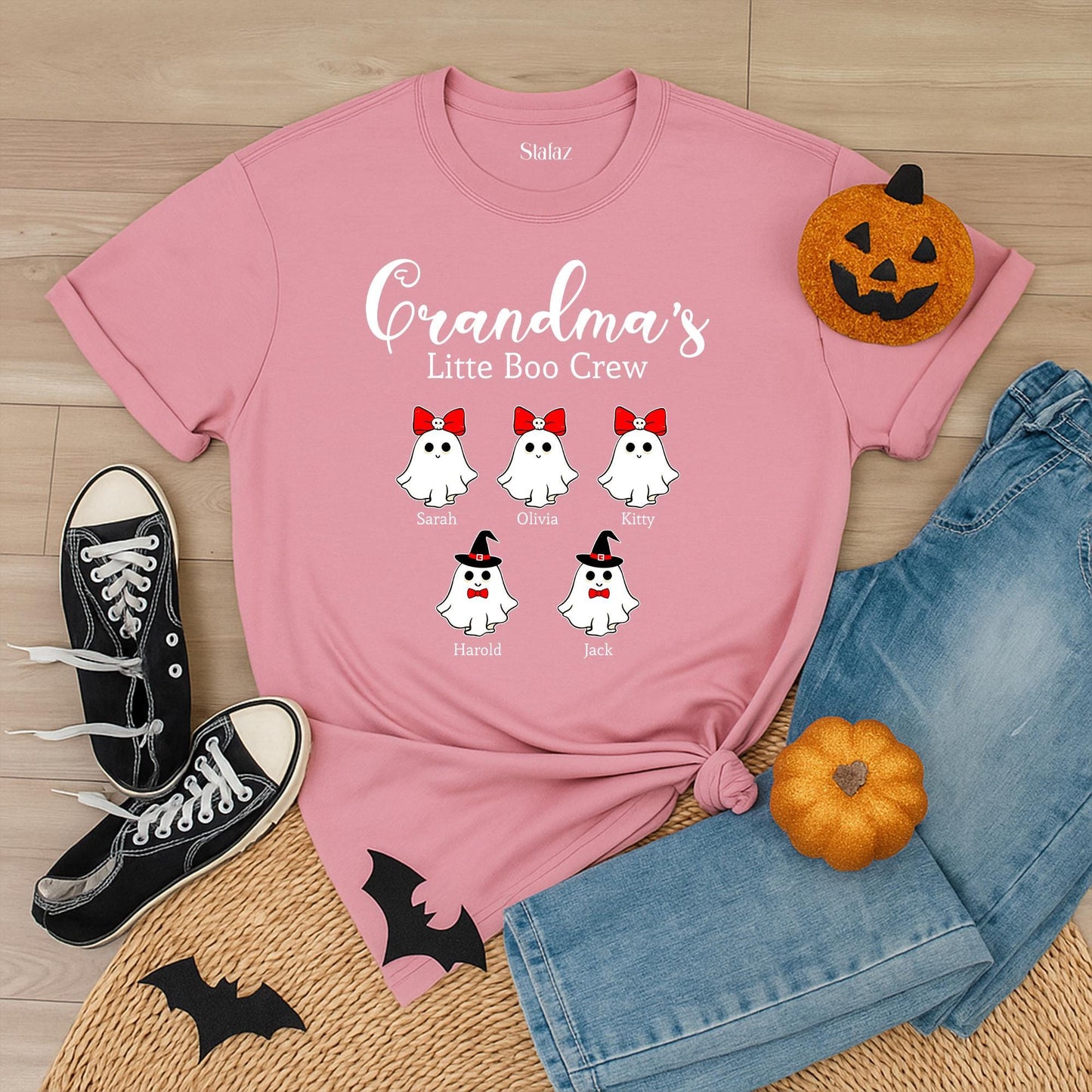 Personalized Grandma's Little Boo Crew Halloween Shirt, Custom Kids' Names Fall Tee, Spooky Grandma Gift