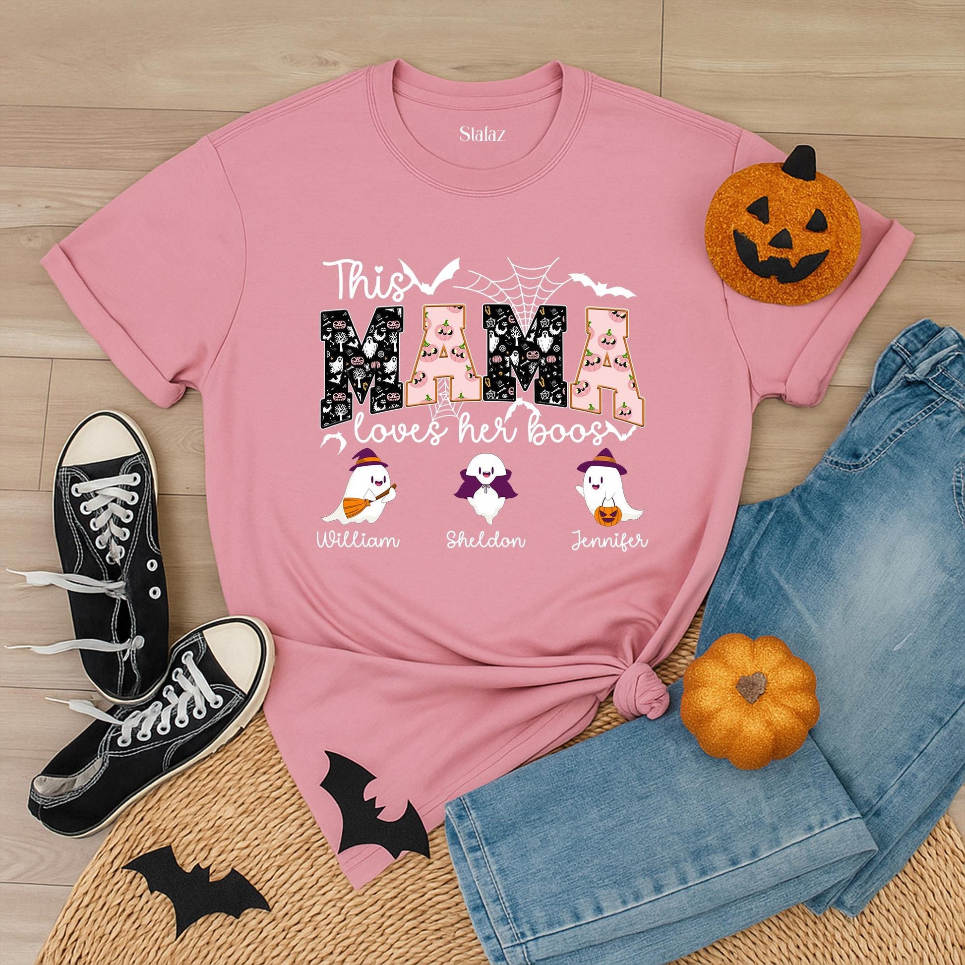 Personalized This Mama Loves Her Boos Halloween Shirt for Mom & Kids | Custom Nickname Family Tee - Spooky Mom Life