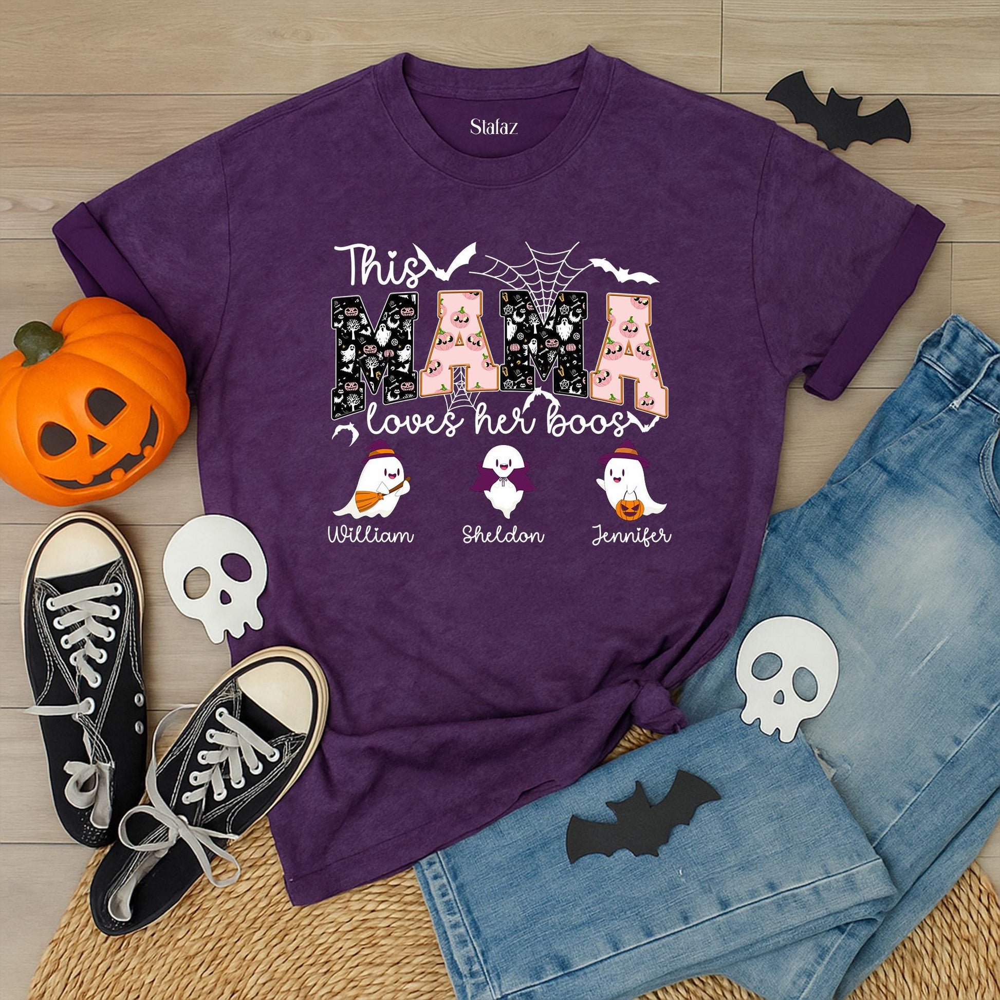 Personalized This Mama Loves Her Boos Halloween Shirt for Mom & Kids | Custom Nickname Family Tee - Spooky Mom Life