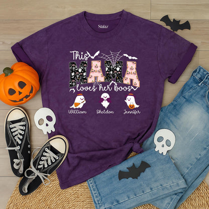 Personalized This Mama Loves Her Boos Halloween Shirt for Mom & Kids | Custom Nickname Family Tee - Spooky Mom Life