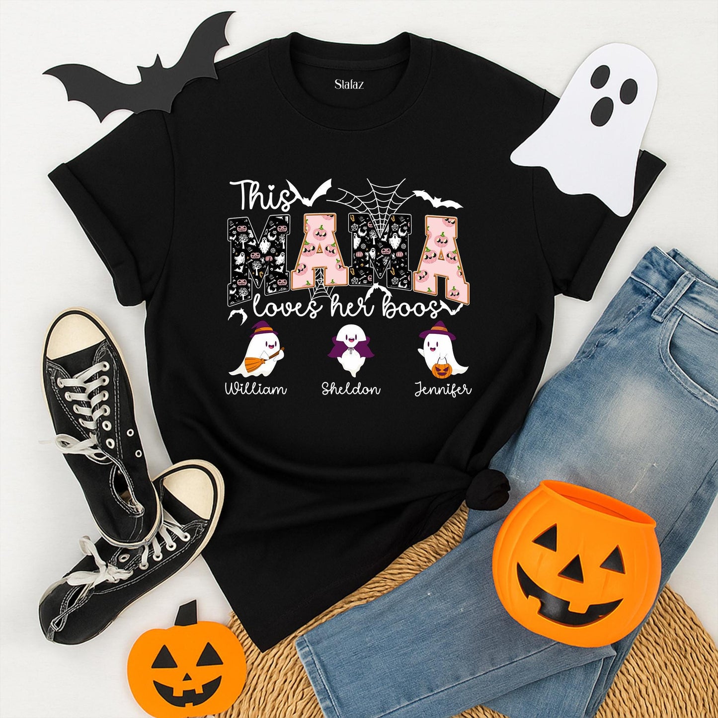 Personalized This Mama Loves Her Boos Halloween Shirt for Mom & Kids | Custom Nickname Family Tee - Spooky Mom Life
