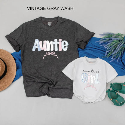 Floral Auntie Matching Family Shirt Cute Bow Outfit Personalized Aunt Niece Clothes Pretty Gift for Auntie’s Girl Bestie