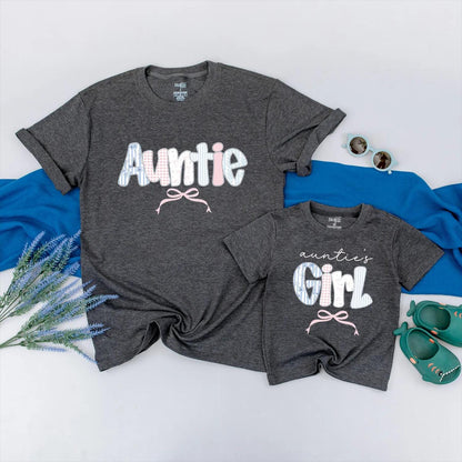 Floral Auntie Matching Family Shirt Cute Bow Outfit Personalized Aunt Niece Clothes Pretty Gift for Auntie’s Girl Bestie