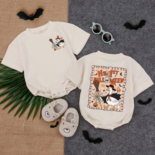 Goose My First Halloween T-Shirt Bubble Romper Cute Toddler Baby Outfit Spooky Season Apparel Fall Gift Idea