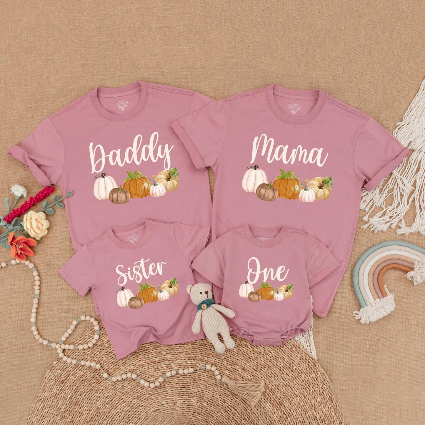 Boho Autumn Pumpkin Birthday Family Shirts Our Little Pumpkin is One Mama Pumpkin Mommy and Me Matching Fall First Birthday