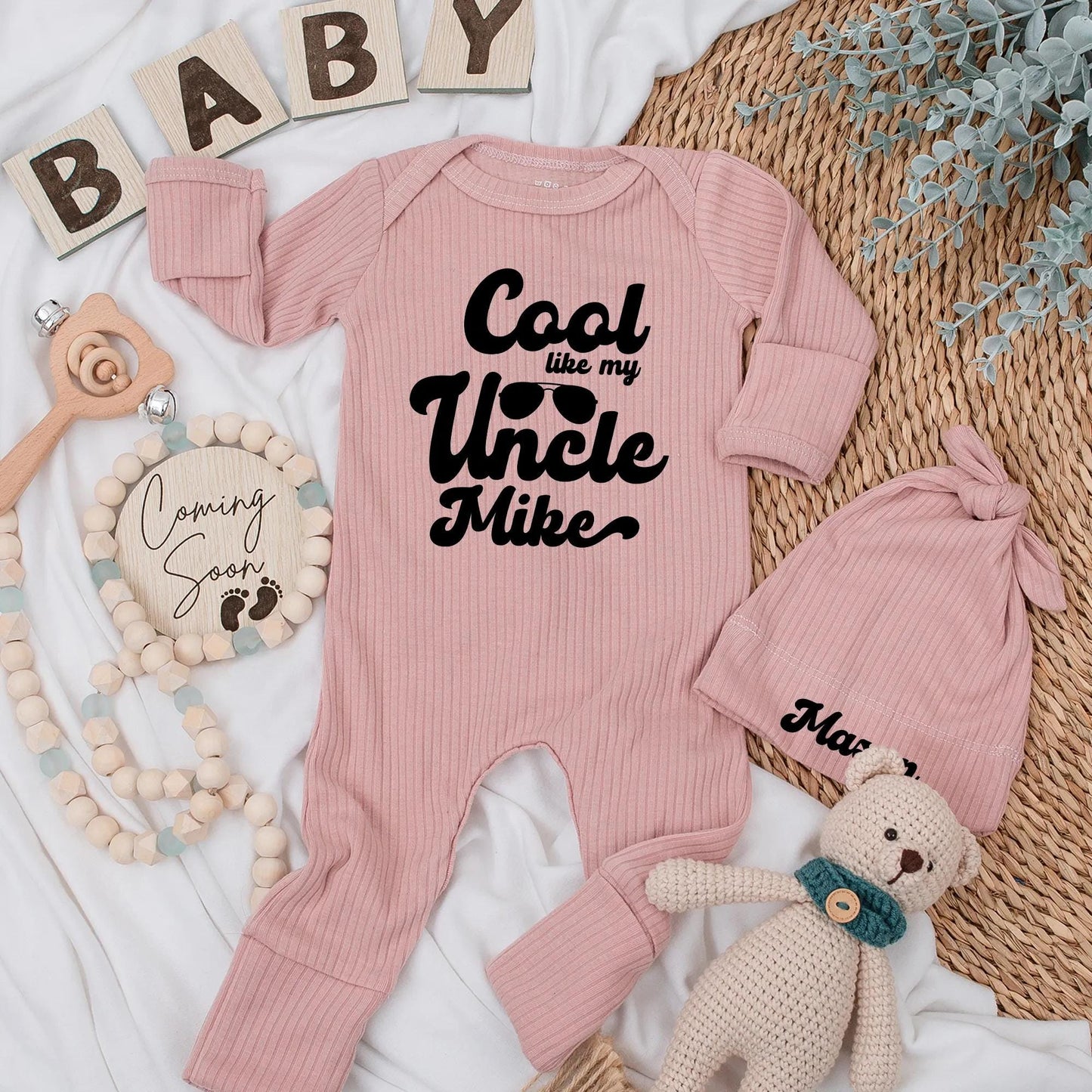 Cool Like My Uncle Baby Bodysuit Personalized Uncle Gift Cute Pregnancy Reveal Newborn Shower Outfit