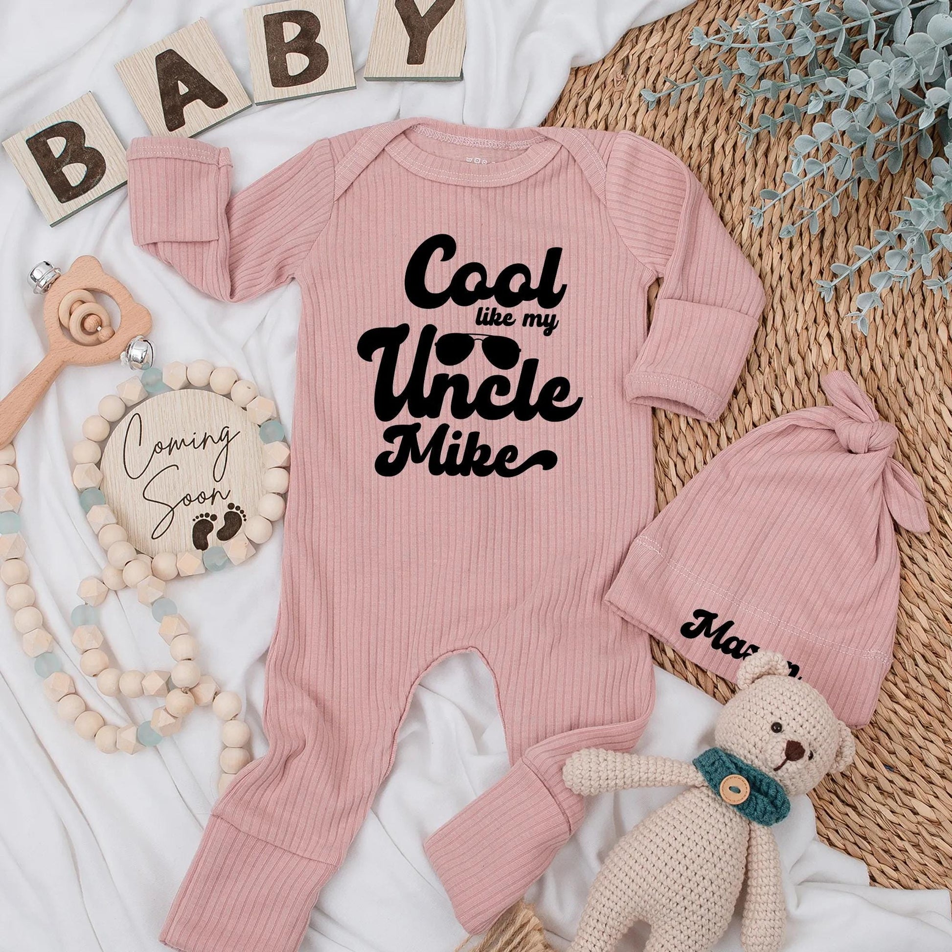 Cool Like My Uncle Baby Bodysuit Personalized Uncle Gift Cute Pregnancy Reveal Newborn Shower Outfit