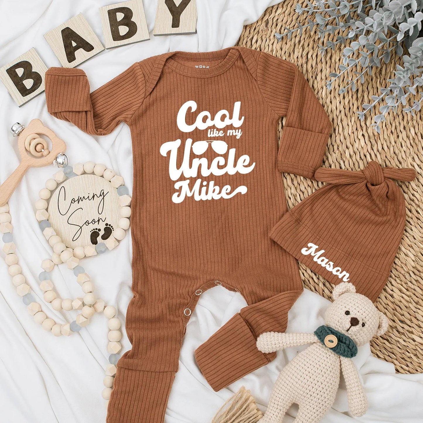 Cool Like My Uncle Baby Bodysuit Personalized Uncle Gift Cute Pregnancy Reveal Newborn Shower Outfit