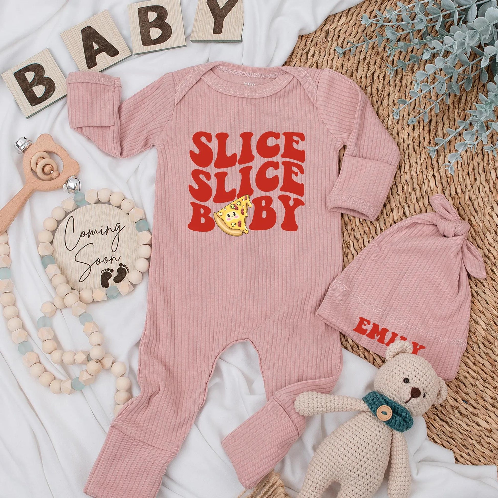 Slice Slice Baby Bodysuit Retro Pizza Design Funny Newborn Outfit Cute Vintage Pizza Baby Shower Gift for Pizza Lovers
