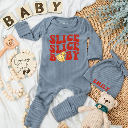Slice Slice Baby Bodysuit Retro Pizza Design Funny Newborn Outfit Cute Vintage Pizza Baby Shower Gift for Pizza Lovers