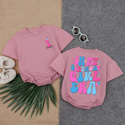 In My Birthday Girl Era Bubble Romper Custom Toddler First Birthday Outfit Baby Girl T-Shirt Personalized 1st Birthday Gift Celebration Style