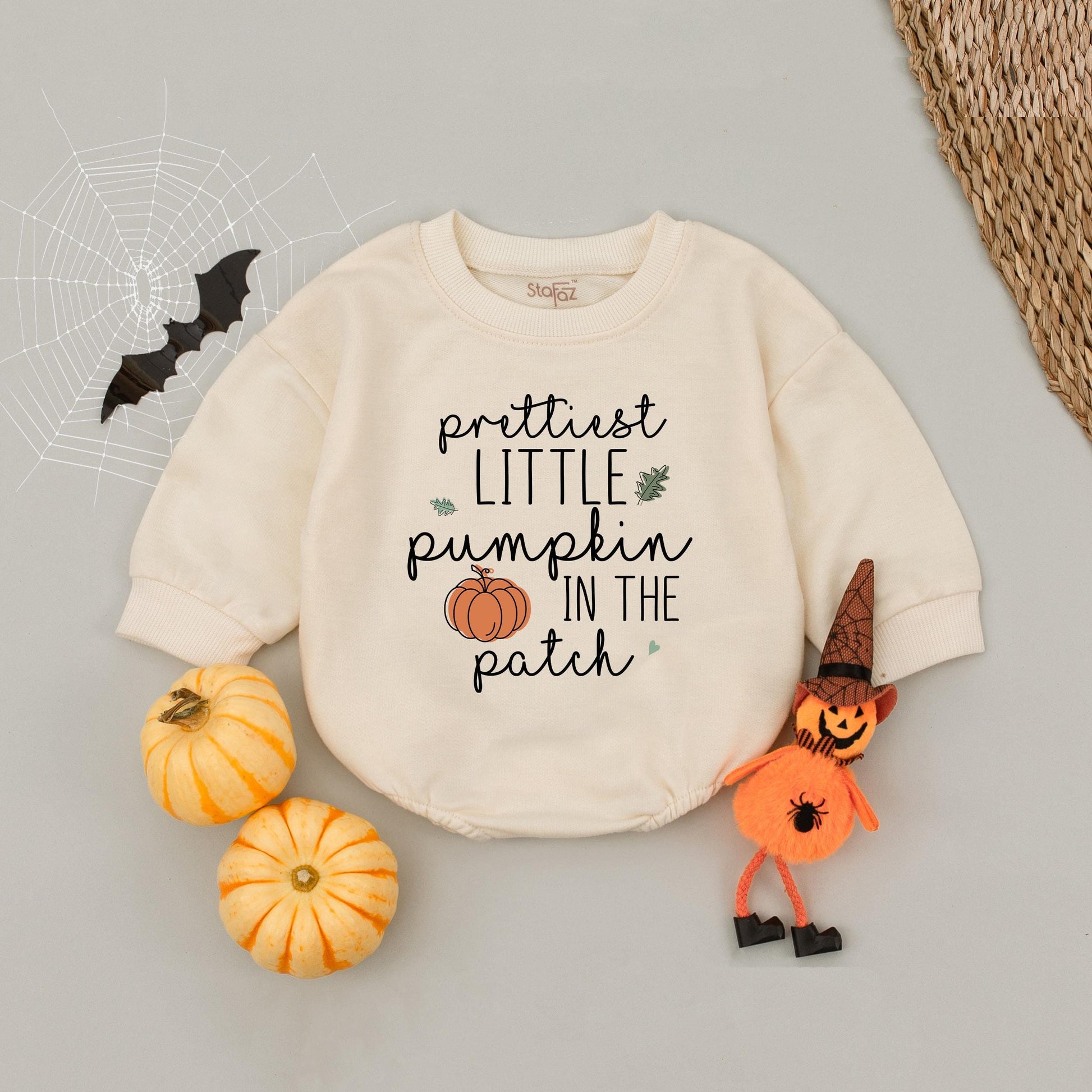 Prettiest Little Pumpkin Romper, Cute Fall Baby Outfit Teal Heart Design, Halloween First Thanksgiving Outfit, Pumpkin Spice Season Soft Cotton 138