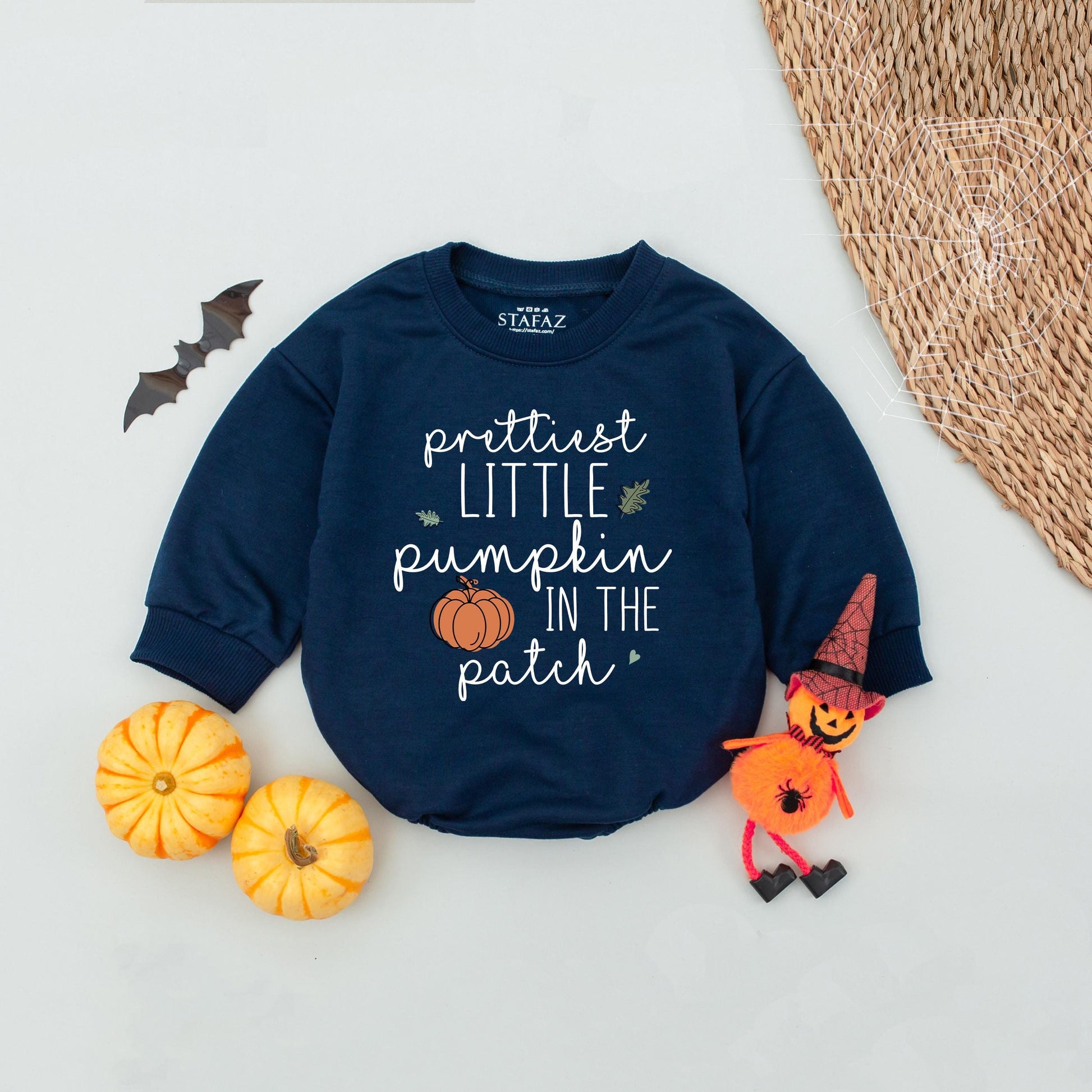 Prettiest Little Pumpkin Romper, Cute Fall Baby Outfit Teal Heart Design, Halloween First Thanksgiving Outfit, Pumpkin Spice Season Soft Cotton 138