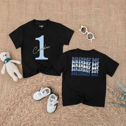 Caden 1st Birthday Boy Romper Blue Outfit with Number 1 and Cursive Name, Cake Smash Bodysuit Gift