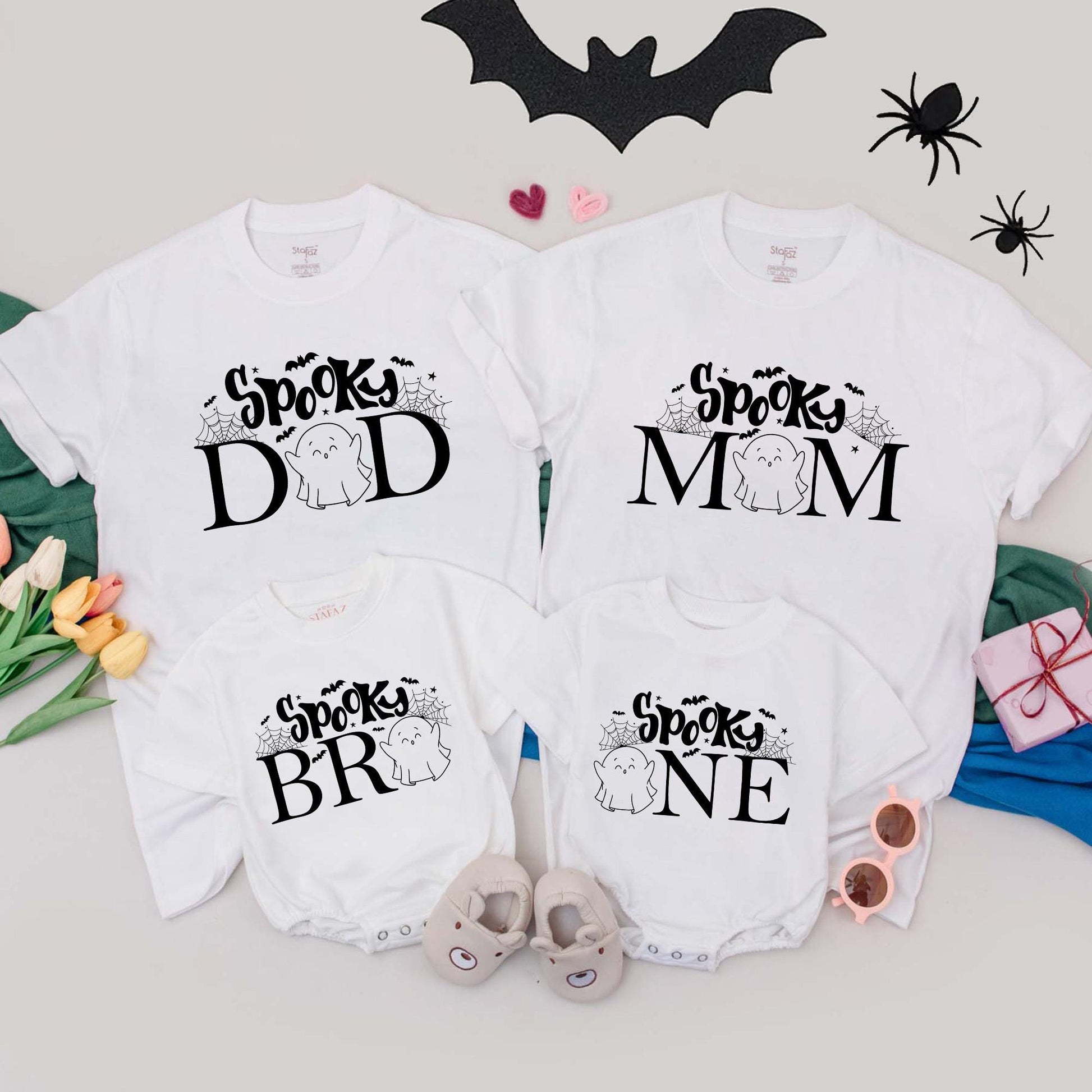 Personalized Spooky One Birthday Family Matching Shirts Halloween First Celebration Outfits One Spooky Dude Romper Mom Dad Tees