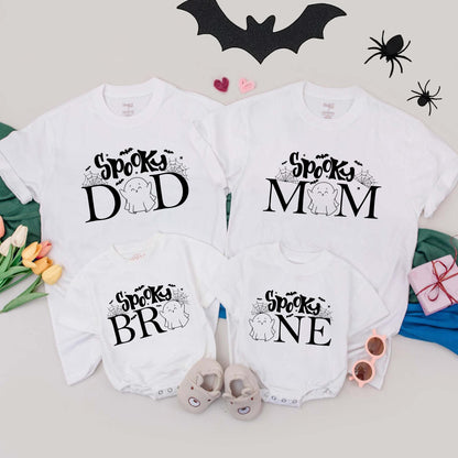 Personalized Spooky One Birthday Family Matching Shirts Halloween First Celebration Outfits One Spooky Dude Romper Mom Dad Tees