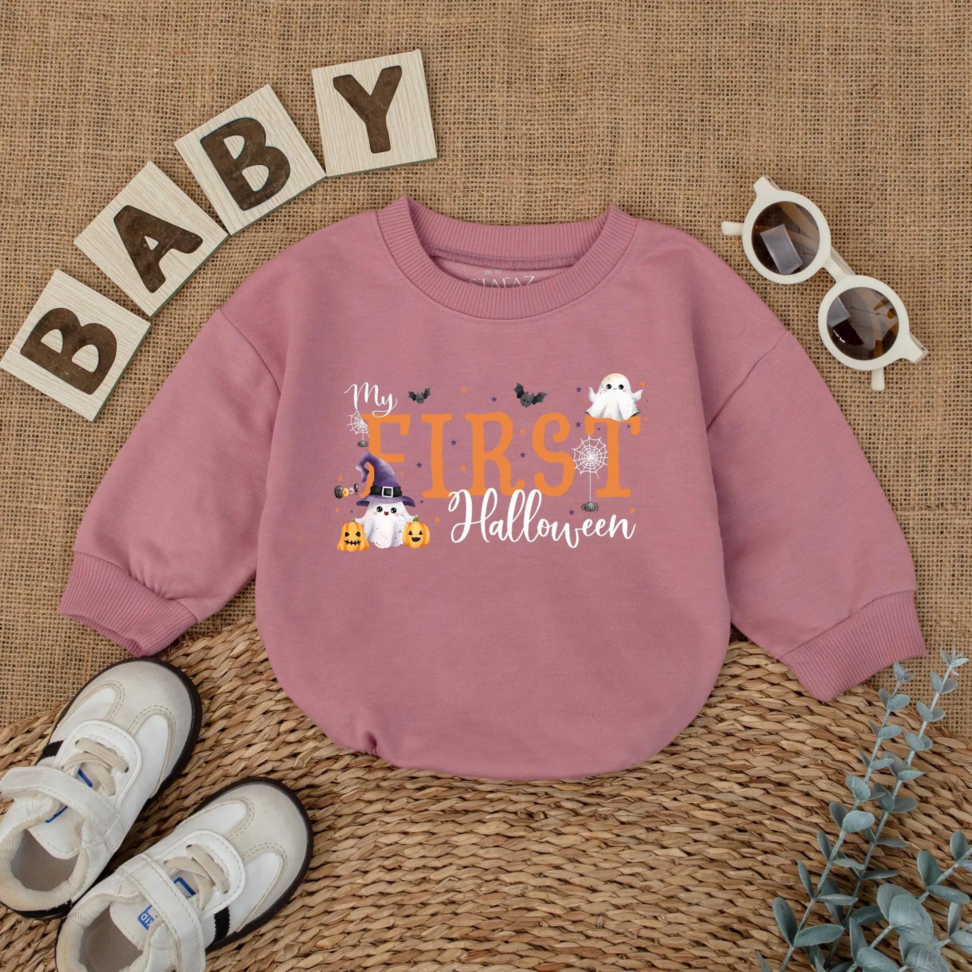 My First Halloween Baby Romper Cute Ghost Pumpkin Design Infant Bodysuit Cozy Fall Costume for Baby Shower or Spooky Gift Newborn