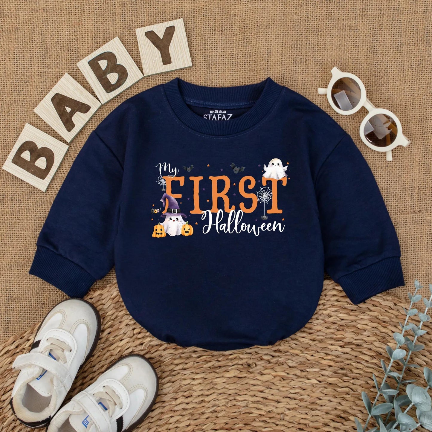 My First Halloween Baby Romper Cute Ghost Pumpkin Design Infant Bodysuit Cozy Fall Costume for Baby Shower or Spooky Gift Newborn