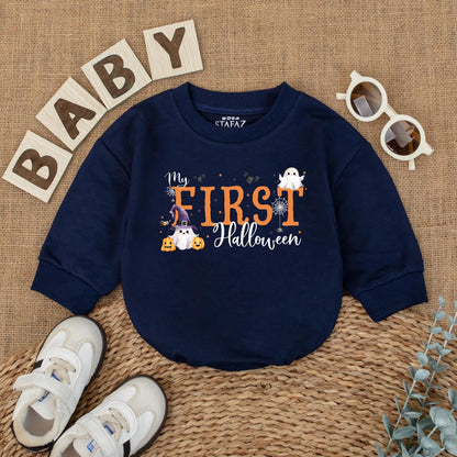 My First Halloween Baby Romper Cute Ghost Pumpkin Design Infant Bodysuit Cozy Fall Costume for Baby Shower or Spooky Gift Newborn