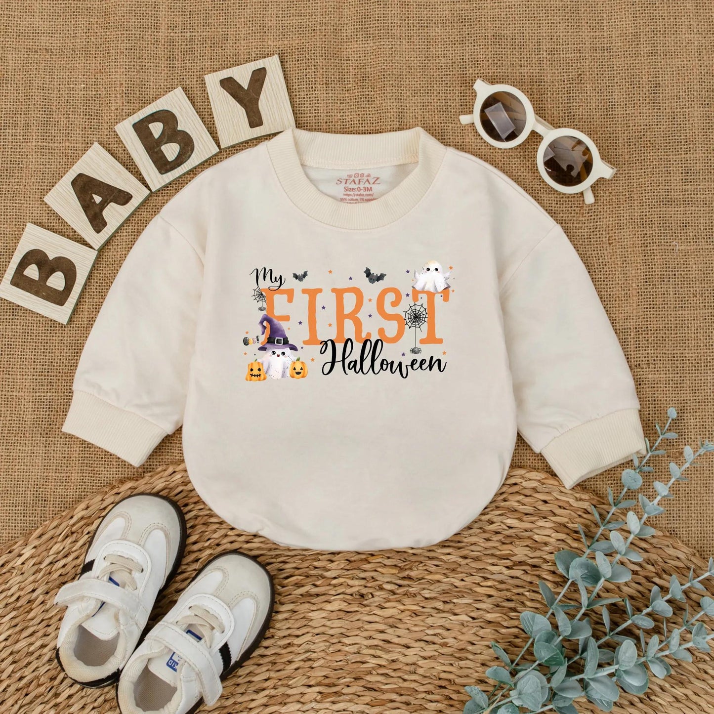 My First Halloween Baby Romper Cute Ghost Pumpkin Design Infant Bodysuit Cozy Fall Costume for Baby Shower or Spooky Gift Newborn