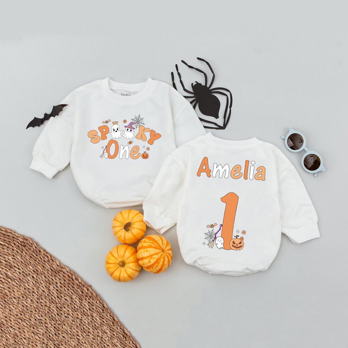 Personalized Spooky One Baby Romper, My First Halloween Outfit, Ghost Face Tee, One Spooky Dude Bodysuit, Fall Baby Clothes
