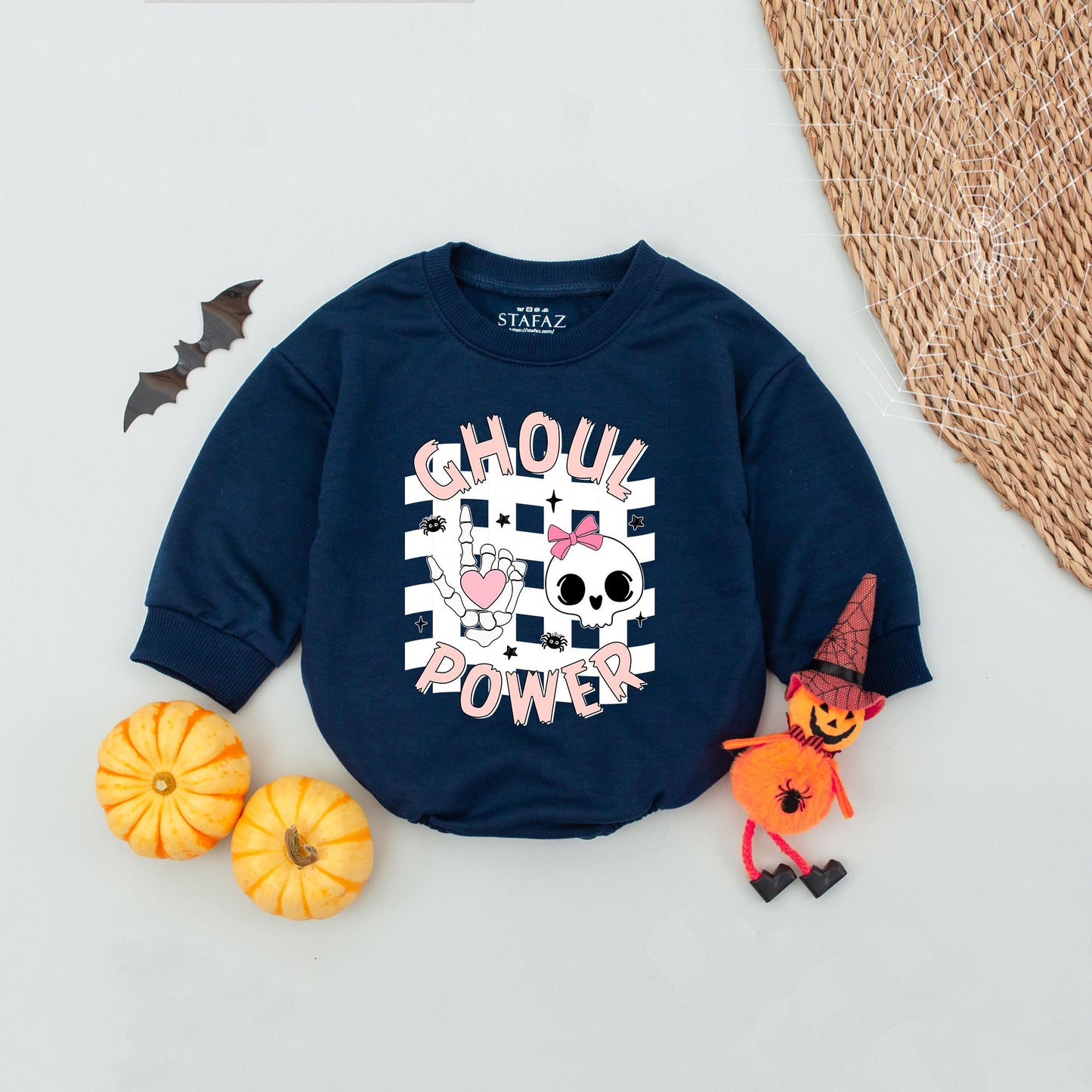 Pink Ghoul Power Halloween Baby Romper cute skull and spider design soft cotton funny infant girl outfit fall first birthday gift